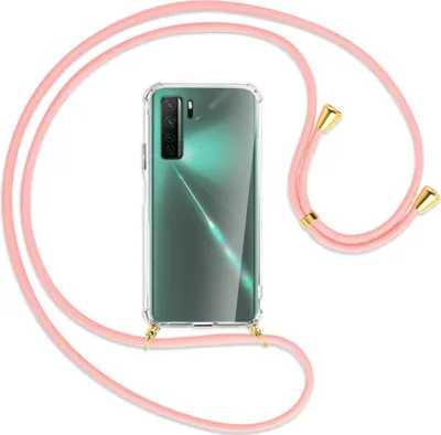 Produktbild von Handykette Backcover-Schutzhülle mit Band (Metall goldfarben) für Huawei P40 lite 5G - rosa