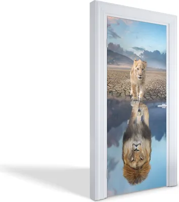 Produktbild von Türdeko Aufkleber Selbstklebende Wandsticker Personalisiert - Löwenreflexion - 95 x 205 cm