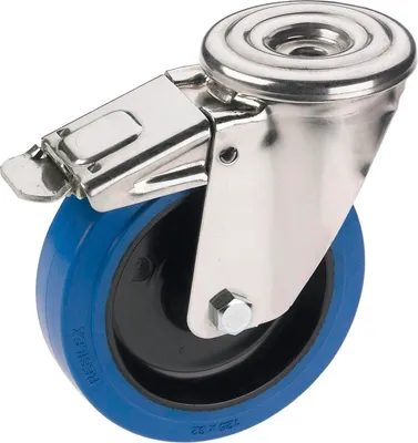 Produktbild von DÖRNER + HELMER Lenkrolle Elastik blau Rückenloch 100 mm 150 kg Feststeller