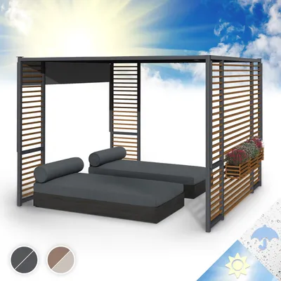 Image de Blumfeldt Tonnelle de Jardin 3x3m en Metal avec Lattes en Contreplaqué, Barnum Pliant, LED à Energie Solaire 1,5W, Pergola Etanche, Tonnelle Extérieur avec Toit Imperméable, Résistant au Vent, UV 50+