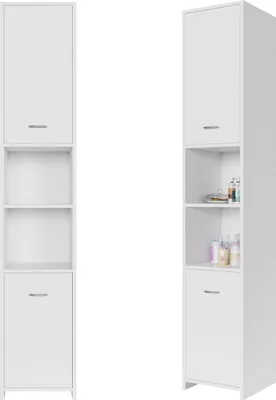 Produktbild von CASARIA® Badezimmerschrank 30cm breit Hochschrank 6 Fächer verstellbar 2 Türen mit Magnetverschluss stehend Bad Regal Badmöbel schmal Holz Weiß