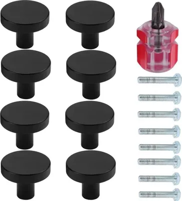 Produktbild von 8 Stück Möbelknöpfe, 30mm Schrankknöpfe, Schwarz Schrankknopf mit Schrauben für Schrank, Kleiderschrank, mit Einem Schraubendreher