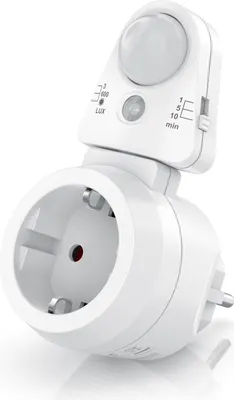Produktbild von BEARWARE Steckdosen Bewegungsmelder mit Timer - Zeitschaltuhr digital – Lichtsensor 3, 600, 1200 Lux – PIR Infrarotsensor Bewegungssensor – Sensoreinheit 180° drehbar - 1, 5, 10 Minuten - 10A, 2300 W