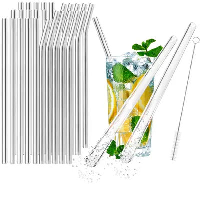Produktbild von com-four® 30x Glasstrohalme spülmaschinenfest und wiederverwendbar - Glas Strohhalme für Cocktails - Trinkhalme Glas mit Reinigungsbürste - Glastrinkhalm umweltfreundlich - 23 cm