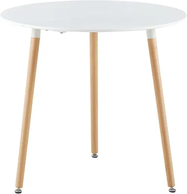 Obrázek produktu pro Jídelní stůl, kulatý, dřevěný, rozměry 80 x 80 x 74 cm, nohy z přírodního buku, skandinávský bílý stůl, 3 nohy