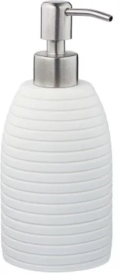 Produktbild von Famanu Seifenspender 300 ml - Nachfüllbar, für Bad, WC und Küche, aus Polyresin und Edelstahl in Weiß