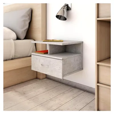 Produktbild von Hängende Nachttische, 2 Stück, Grau, Beton, 40 x 31 x 27 cm, Spanplatte, Esstisch, Küchentisch, Gartentisch, Outdoor-Tische
