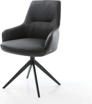 Produktbild von DELIFE Drehstuhl Zelia-Flex mit Armlehnen Echt-Leder Schwarz Kreuzgestell breit Schwarz 360° drehbar Wippfunktion Taschenfederkern