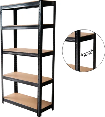 Zdjęcie produktu dla regał 5-poziomowy 180 x 90 x 40 cm czarny Nośność półki: 175 kg - Chomik