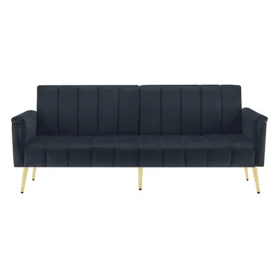 Produktbild von Modernes klappbares Schlafsofa(Schwarz)Sofabett mit Hilfsfüßen, mit Schlaffunktion, Samtstoff, geeignet für Wohnzimmer,Schlafzimmer,Gästezimmer