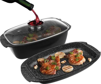 Produktbild von Orion Bräter mit Granitbeschichtung Bratentopf Schmortopf mit Deckel Grilltopf Grillpfanne 3in1 GRANDE 5l