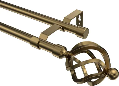 Produktbild von Interdeco Gardinenstange / Vorhangstange Messing Antik, Typ Olymp Paolo (Schmiedekugel), 16 mm Ø 2-läufig, 320 cm