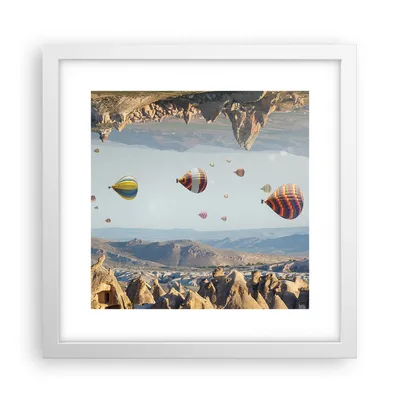 Produktbild von Gerahmtes Poster - Weißer Rahmen - Surrealismus Flug Luftballons - 30x30 cm - Wand Bild - Wanddeko - Wandbilder - Kunstposter - Wandposter - Bilderrahmen - Bilder - Kunstdruck - P2WAC30x30-4454