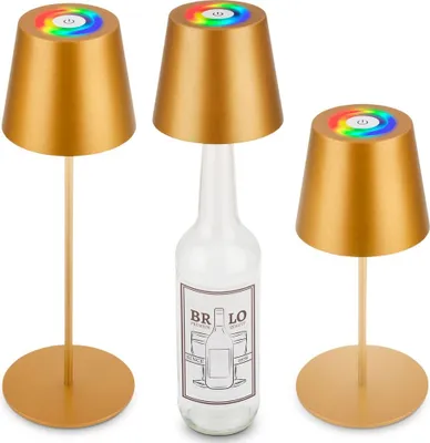Produktbild von Briloner Calida 3 in 1 RGBW LED Tischlampe kabellos IP44, Dimmbar, Touch, Höhenverstellbar, Spritzwasserschutz, Goldfarbig, 36 x Ø10,5 cm