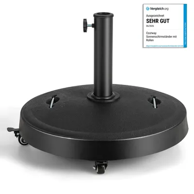 Obrázok produktu pre COSTWAY 23 kg Stojan na slnečník s kolieskami a držadlami, stojan na slnečník na tyče 38/48 mm, Ø52 cm Stojan na slnečník na trhu Stojan na slnečník na záhradu, balkón