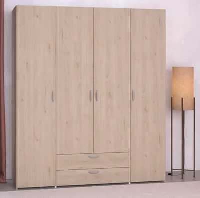 Image de Armoire chambre VARIA -Reproduction chene - 4 portes battantes + 2 tiroirs - L 159,9 cm x P 51,3 cm x H 185 cm