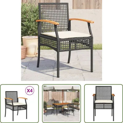 Produktbild von The Living Store Gartenstühle mit Kissen 4 Stk. Schwarz Poly Rattan Akazienholz