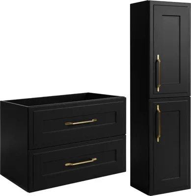 Produktbild von RODAN | Badezimmermöbel Set - 80 cm & 136 cm - Schwarz Matt - Elegantes Design - Elegantes Badezimmer Set - Badeschranke - CLASSIC