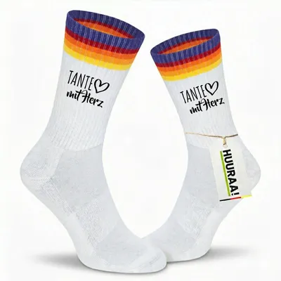 Produktbild von Huuraa Uni Socken Tante mit Herz 37/41 Rainbow Baumwolle Tennissocken Geschenkidee