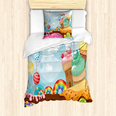 Produktbild von ABAKUHAUS EIS Mantele, Dessert Land, Milbensicher Allergiker geeignet mit Kissenbezügen, 135 cm x 200 cm - 80 x 80 cm, Mehrfarbig