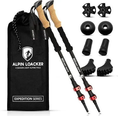 Zdjęcie produktu dla Kijki trekkingowe teleskopowe Unyqoos® wykonane z włókna węglowego i aluminium, z korkowym uchwytem, ultralekkie, regulowane w zakresie 105–135 cm, po złożeniu 65 cm, waga 292 g – idealne do Nordic Walking, narciarstwa i wędrówek