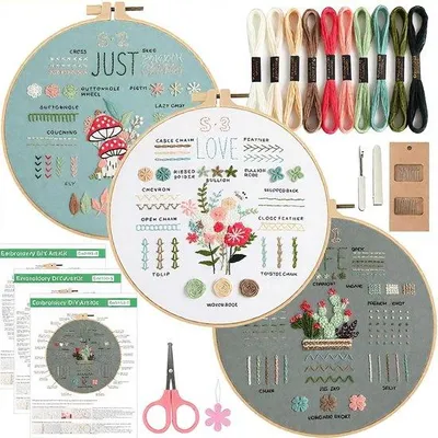 Immagine prodotto di Kit da ricamo per principianti con schemi e istruzioni - Set completo per gli appassionati di cucito