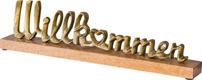 Willkommen Schriftzug L45cm Metall Mango Gold Holz Tischdeko Deko Aufsteller