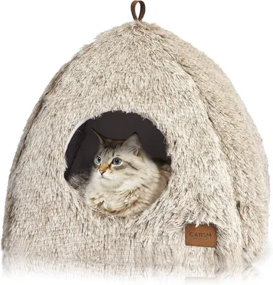 Productafbeelding van Kattenbed 40x40x37 cm, wasbaar kussen, koffiekleur, voor binnen