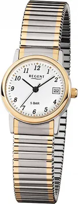 Produktbild von Regent F 889 Damen-Armbanduhr, Edelstahl-Gehäuse, Metall-Armband