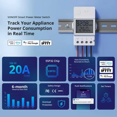 Produktbild von Intelligenter Strommessschalter - POWR320D - 20 A - LCD-Anzeige - WLAN 2,4 GHz - Fernsteuerung - Google Home