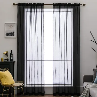 Voile-Gardinen 2er-Set, transparent, Polyester, 160x140 cm, schwarz