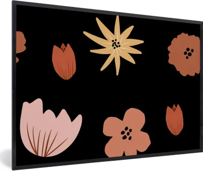 Produktbild von MuchoWow® MuchoWow® Gerahmtes Poster Blumen - Schwarz - Muster 90x60 cm - Poster mit zchwarzem Bilderrahmen - Fotorahmen - Foto-Plakat