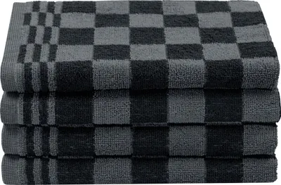 Produktbild von 4er Set Küchenhandtuch / Geschirrtuch, Baumwolle, Frottee, 50x50 cm, schwarz kariert