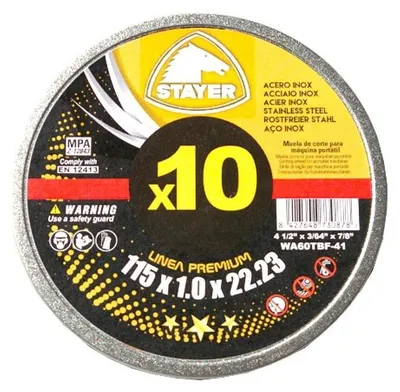 Immagine prodotto di Disco da taglio per metalli PREMIUM T41, Ø 125 x 1 x 22,23 mm, 10 pezzi, STAYER