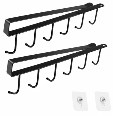 Becherhalter-Set 2er-Pack, Küchen-Organizer mit Haken, schwarz