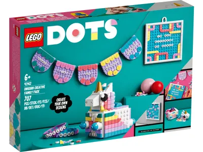 Produktbild von LEGO 41962 DOTS Einhorn Familienkreativset, Spielzeug Bastelset mit Schmuckkästchen, 2x Armband, Message Board und Party-Deko, Spielzeug