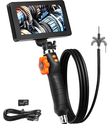 Productafbeelding van SKYSHALO Flexibele boorkamer, endoscoop met dubbele gewrichtsverbinding en een smalle lens van 6,4 mm, 5-inch IPS HD-display, 8-voudige vergroting, slangcamera met 8 LED-verlichting
