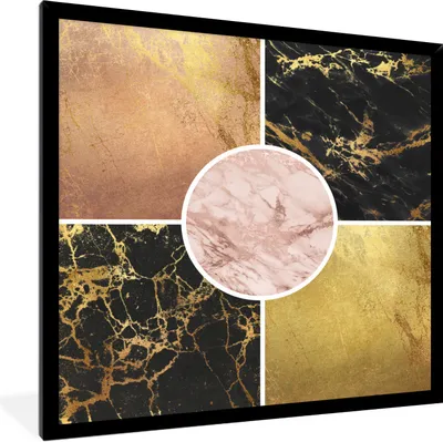 Produktbild von MuchoWow® Gerahmtes Poster Marmor - Gold - Luxus 40x40 cm - Poster mit Schwarzem Bilderrahmen Wandposter Rahmen Foto Bilder - Mit Rahmen - Wanddekoration Schlafzimmer