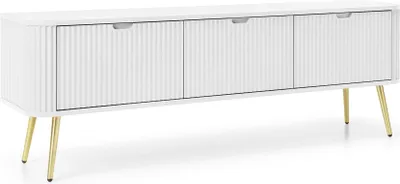Imagen del producto de Mesa de televisión FURNLUX Zova, color blanco y dorado. Dimensiones: 168 x 57 x 39 cm. Color principal: blanco