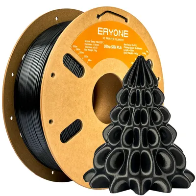 Image de Filament PLA "Ultra Shiny Silk" pour imprimante 3D, filament PLA 1,75 mm, tolérance +/- 0,03 mm, 1 kg, 1 bobine, couleur : noir