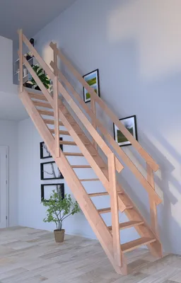 Produktbild von Holztreppe Rhodos in gerader Ausführung-Buche-Holzgeländer-beidseitig-ohne Setzstufen
