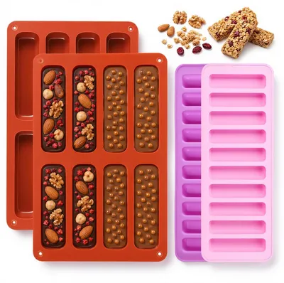Image de Moules en silicone pour barres de céréales, lot de 4, formats 10 et 8 compartiments, sans BPA, antiadhésifs