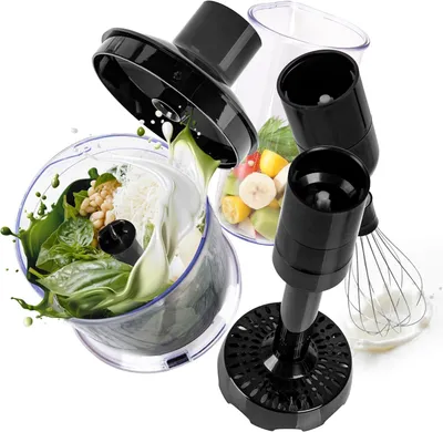 Produktbild von Duronic HBA35 Zubehör für elektrischen Stabmixer, Aufsatz für Pürierstab HB35B oder HB35C von Duronic, Zerkleinerer, Kartoffelstampfer, Schneebesen und Messbecher 600 ml, Zubehör für Handrührgerät