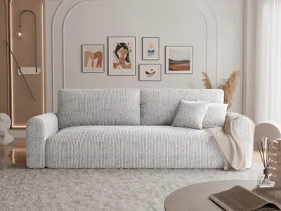 Produktbild von Freistehendes Polstersofa JOBO mit Schlaffunktion und Stauraum 3-Sitzer Sofa Schlafsofa Wohnzimmer modernen Sofa Moderner Cordstoff Poso 110 grau