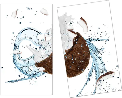 Produktbild von Spritzschutz Herdabdeckplatte Schneidebrett aus Glas Kokosnuss auf Wassersplash 2-Teilig (60x52cm)