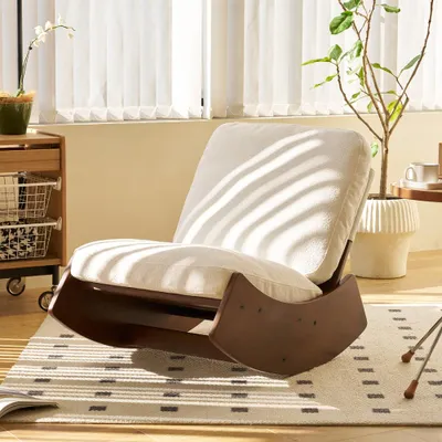 Produktbild von AIORBER Schaukelstuhl mit Cordbezug Polstersessel Ergonomischer Stillsessel Lese-Sessel mit Massivholzgestell für Wohnzimmer Babyzimmer Weiß