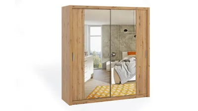 Produktbild von FurMeb24 Schiebetrenschrank BONO 200 cm Kleiderschrank mit Spiegel, 2-triger Schiebeschrank (Eiche Artisan / Eiche Artisan)