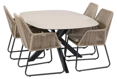 Produktbild von 5-teiliges Garten-Set | 4 Mona Gartenstühle (Sand) | Malaga Gartentisch 180 x 115 cm (Schwarz)