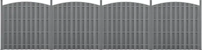 A long, gray WPC garden fence with arched sections.