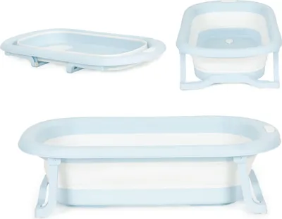 Produktbild von EcoToys HA-B37 – Faltbarer Reise-Babybadewanne mit Ablauf, grau-blau